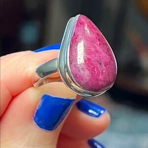 Vintage Natural Ruby Pear Shaped Teardrop Sterling Silver Ring